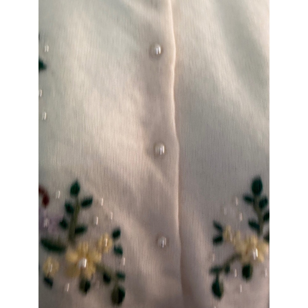 Lizette Italy VTG Cardigan L Pearl Angora Wool Floral Embroidered Feminine 80's - Picture 9 of 14